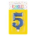 Number Five Blue Metallic Birthday Cake Candle