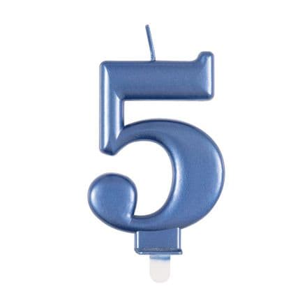 Number Five Blue Metallic Birthday Cake Candle