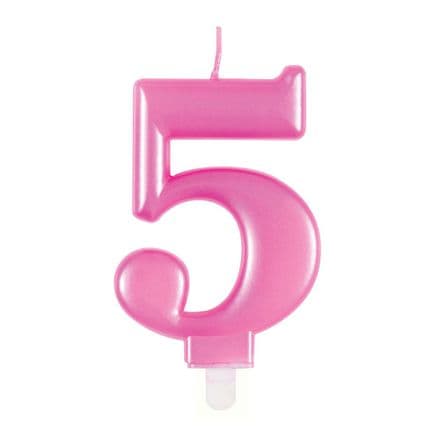 Number Five Pink Metallic Birthday Cake Candle