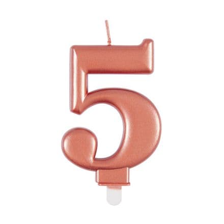 Number Five Rose Gold Metallic Birthday Cake Candle