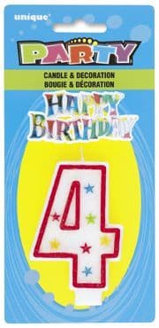 Number Four 4 Birthday Cake Candle With Topper