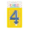 Number Four Blue Metallic Birthday Cake Candle