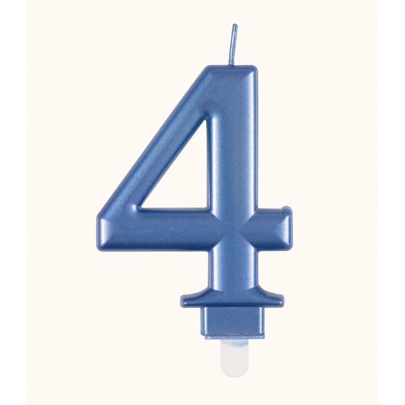 Number Four Blue Metallic Birthday Cake Candle