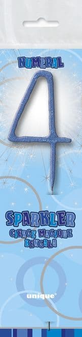 Number Four Cake Sparkler In Blue