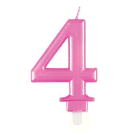 Number Four Pink Metallic Birthday Cake Candle