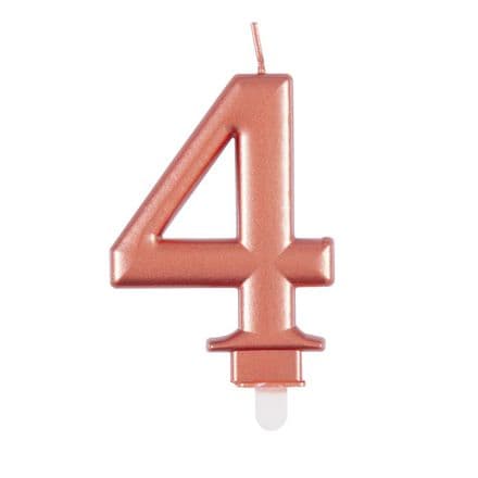 Number Four Rose Gold Metallic Birthday Cake Candle
