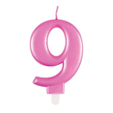Number Nine Pink Metallic Birthday Cake Candle