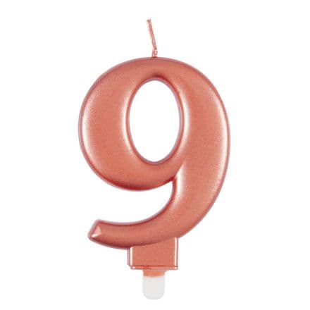 Number Nine Rose Gold Metallic Birthday Cake Candle