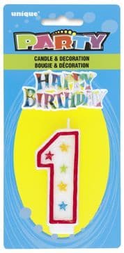 Number One 1 Birthday Cake Candle With Topper