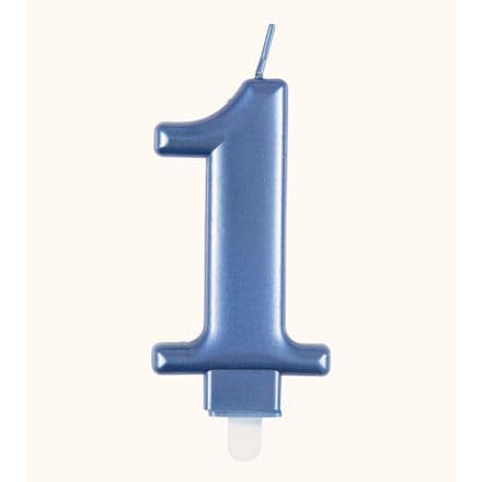 Number One Blue Metallic Birthday Cake Candle