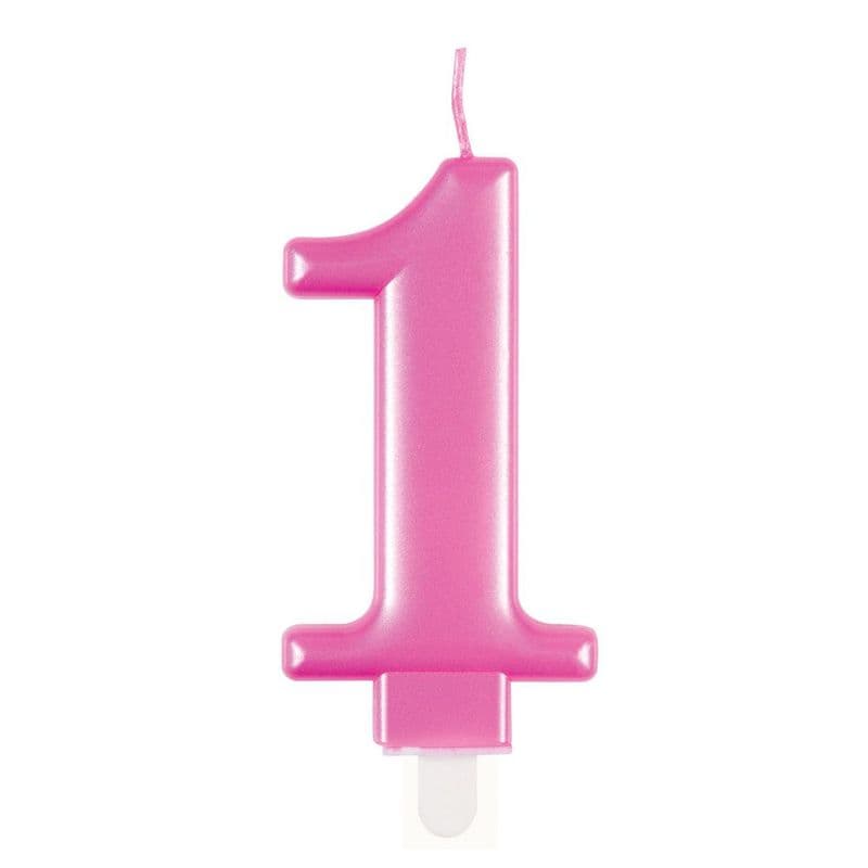 Number One Pink Metallic Birthday Cake Candle