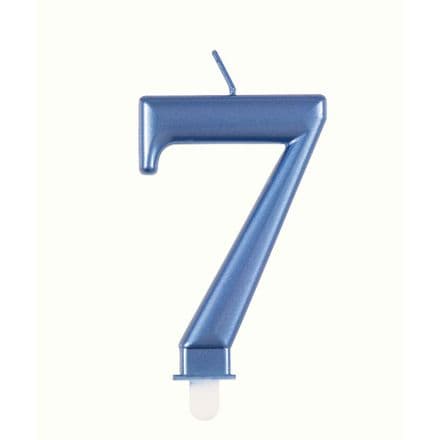 Number Seven Blue Metallic Birthday Cake Candle