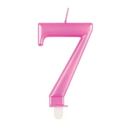 Number Seven Pink Metallic Birthday Cake Candle
