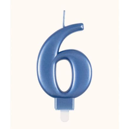 Number Six Blue Metallic Birthday Cake Candle