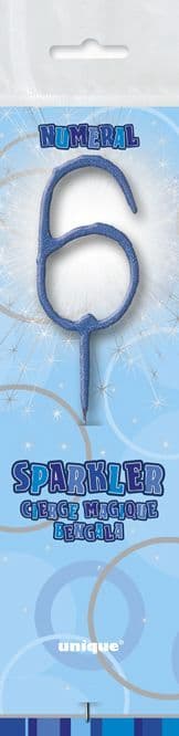 Number Six Cake Sparkler In Blue