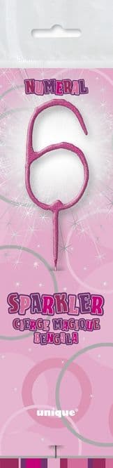 Number Six Cake Sparkler In Pink