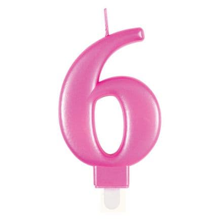 Number Six Pink Metallic Birthday Cake Candle