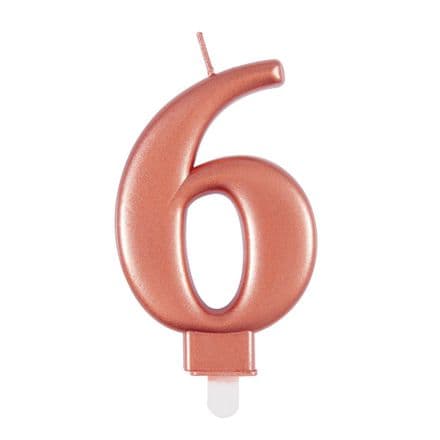 Number Six Rose Gold Metallic Birthday Cake Candle