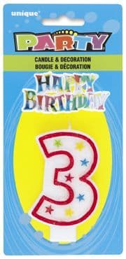 Number Three 3 Birthday Cake Candle With Topper