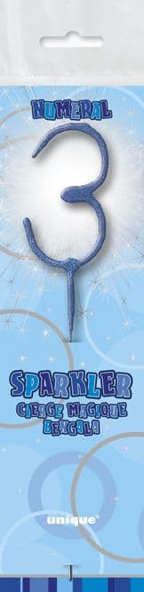 Number Three Cake Sparkler In Blue