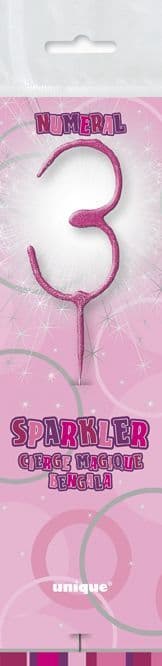 Number Three Cake Sparkler In Pink