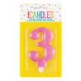 Number Three Pink Metallic Birthday Cake Candle