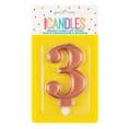 Number Three Rose Gold Metallic Birthday Cake Candle