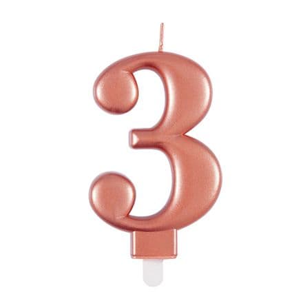 Number Three Rose Gold Metallic Birthday Cake Candle