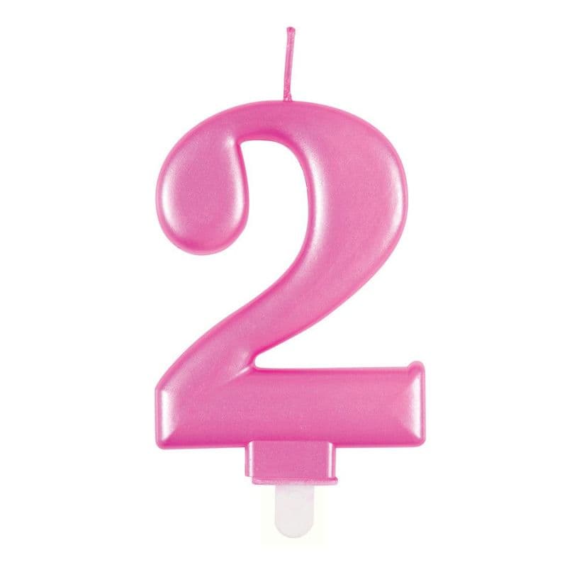 Number Two Pink Metallic Birthday Cake Candle