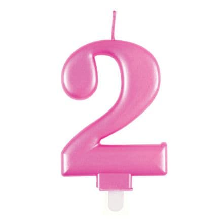 Number Two Pink Metallic Birthday Cake Candle