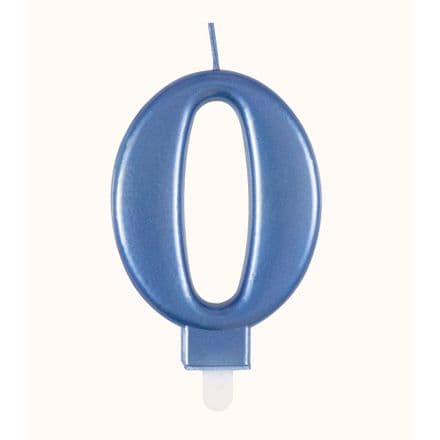 Number Zero Blue Metallic Birthday Cake Candle