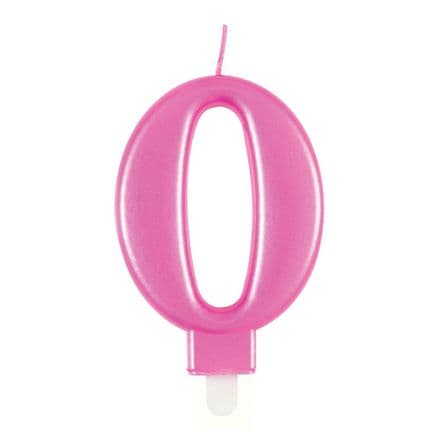 Number Zero Pink Metallic Birthday Cake Candle