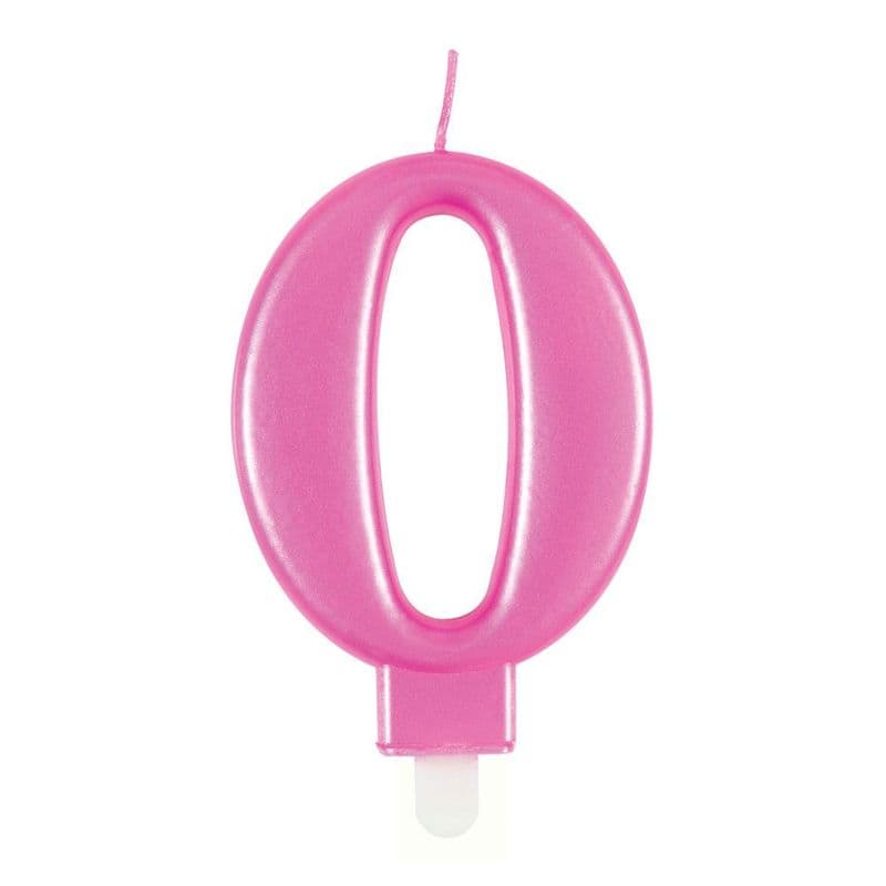 Number Zero Pink Metallic Birthday Cake Candle