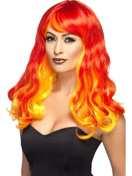 Ombre Wig In Red, Orange & Yellow - Devil Flame