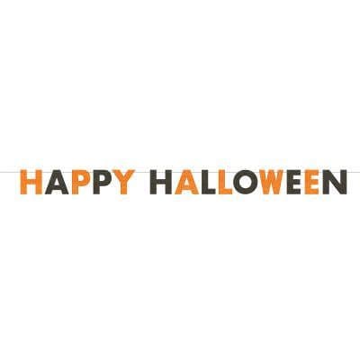 Orange & Black Glittery Happy Halloween Pennant Banner