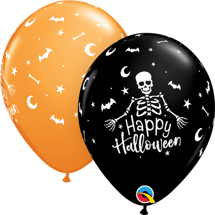 Orange & Black Halloween Bones Latex Balloons
