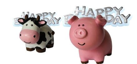 Pig Resin Topper with Happy Birthday Motto