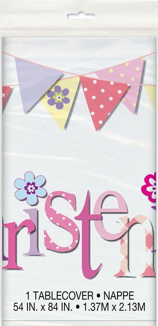 Pink Christening  Plastic Tablecover