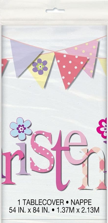 Pink Christening Plastic Tablecover