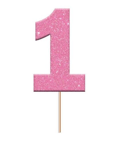 Pink Glitter Number '1'  Cupcake Toppers