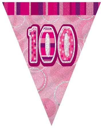 Pink Glitz '100th' Birthday Flag Banner