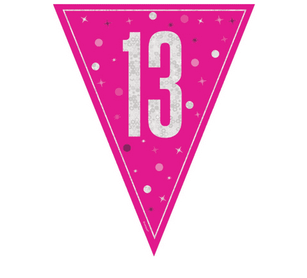 Pink Glitz '13th' Birthday Flag Banner