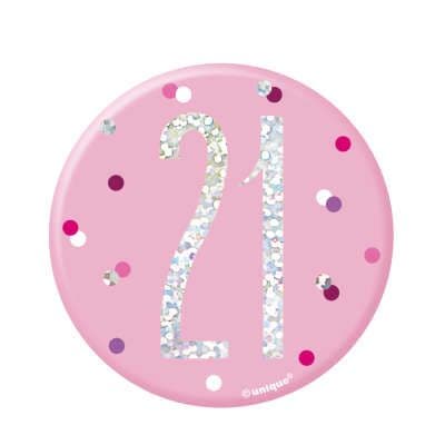 Pink Glitz '21' Birthday Badge