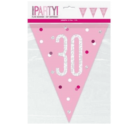 Pink Glitz '30th' Birthday Flag Banner