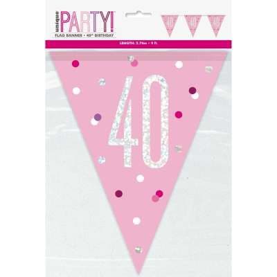Pink Glitz '40th' Birthday Flag Banner