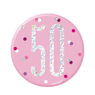 Pink Glitz '50' Birthday Badge