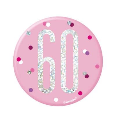 Pink Glitz '60' Birthday Badge