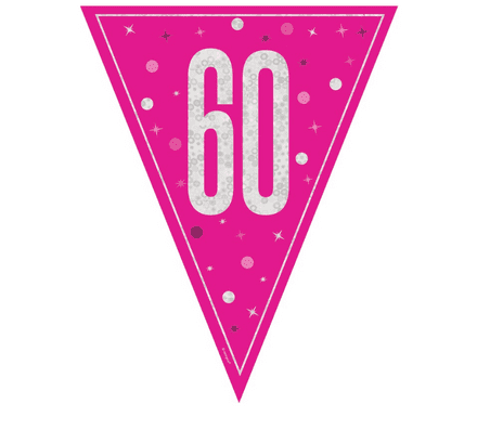 Pink Glitz '60th' Birthday Flag Banner