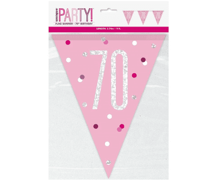 Pink Glitz '70th' Birthday Flag Banner