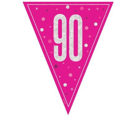 Pink Glitz '90th' Birthday Flag Banner
